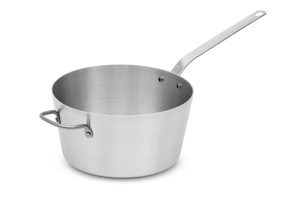 7-quart Wear-Ever® tapered aluminum saucepan with natural finish and plated handle