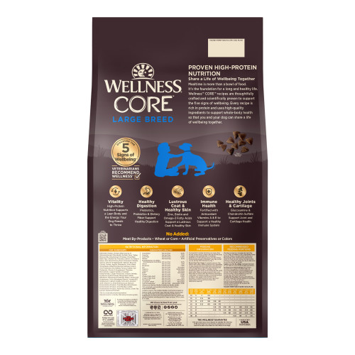 Wellness CORE Grain Free Large Breed Puppy Chicken Recipe back packaging