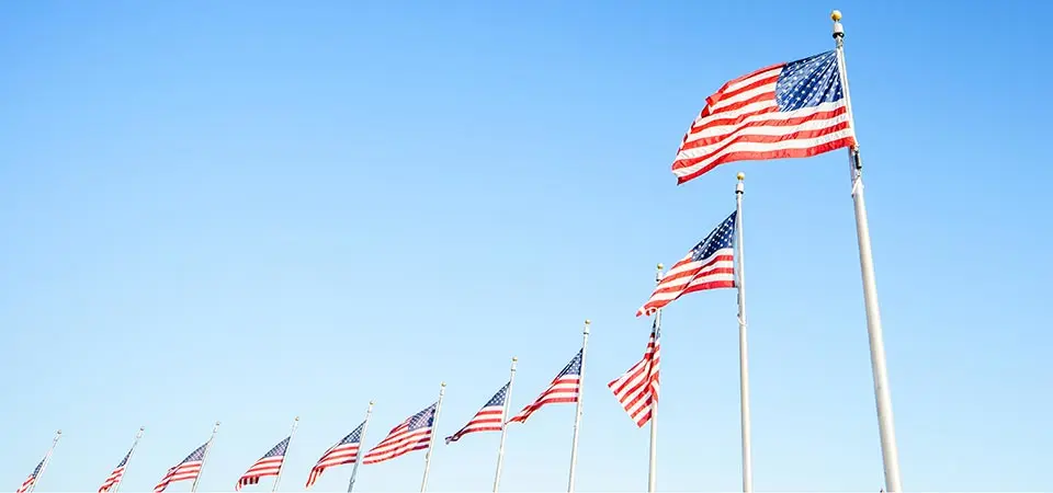 American flags on flagpoles