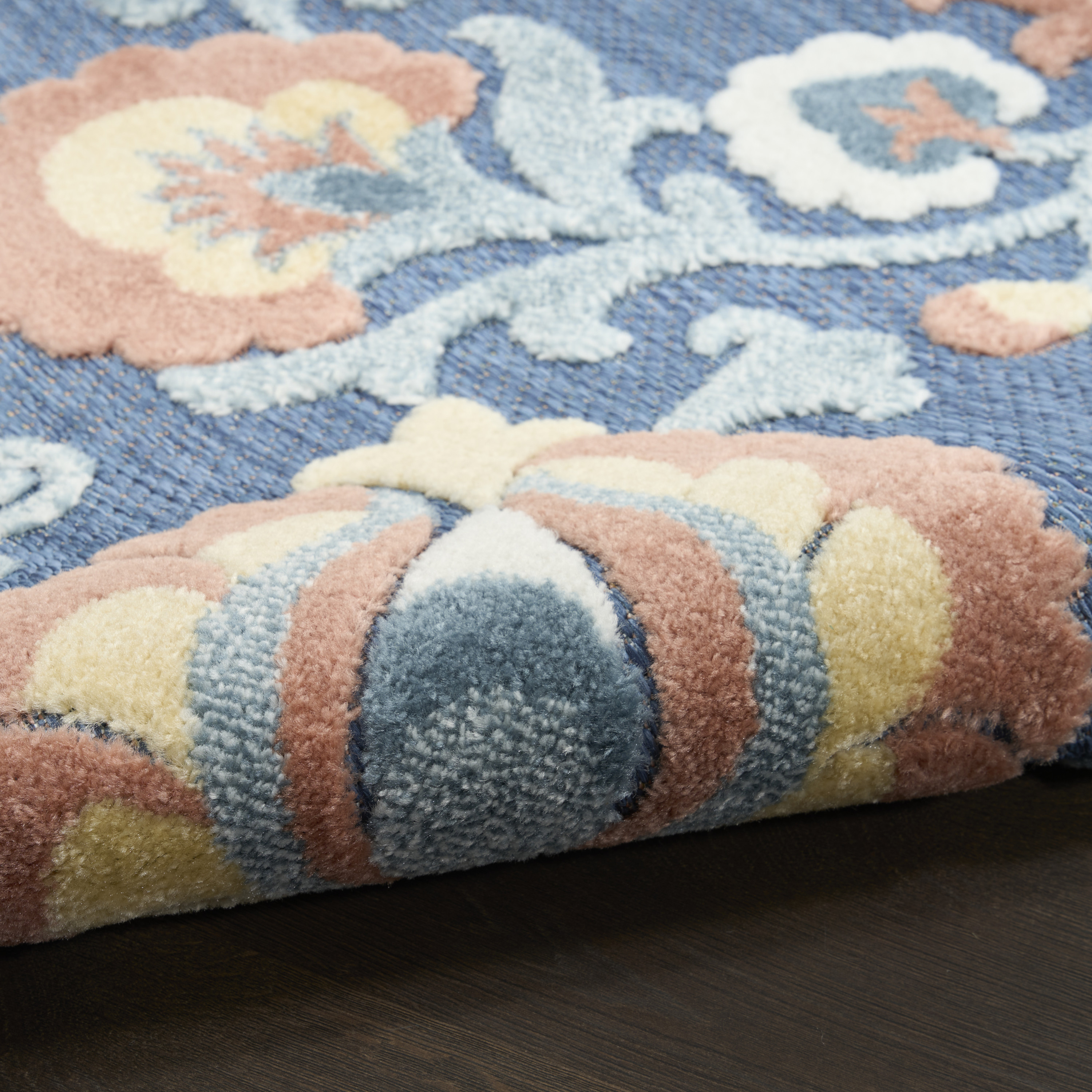 Nourison Aloha 5'3" x 7'5" Blue Rose Farmhouse Rug