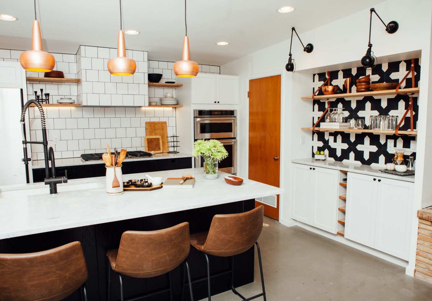 a black and white kitchen.