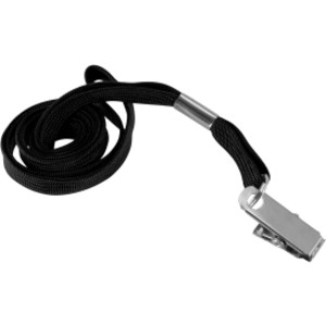 Flat Lanyard with Bulldog Clip, Black, Pack of 100