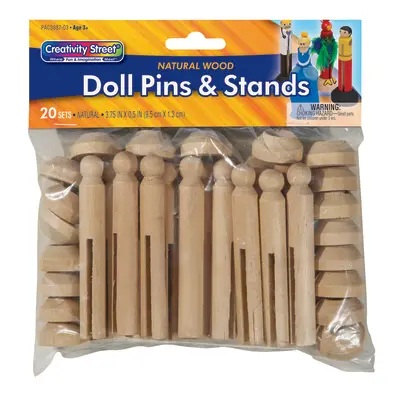 Creativity Street Doll Pins with Stands, Natural, 3-3/4" x 1/2", 20 Sets