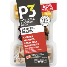 P3 Portable Protein Pack Protein Plate Chicken, Almonds, Colby Jack Cheese Blueberries, 3.2 oz Tray