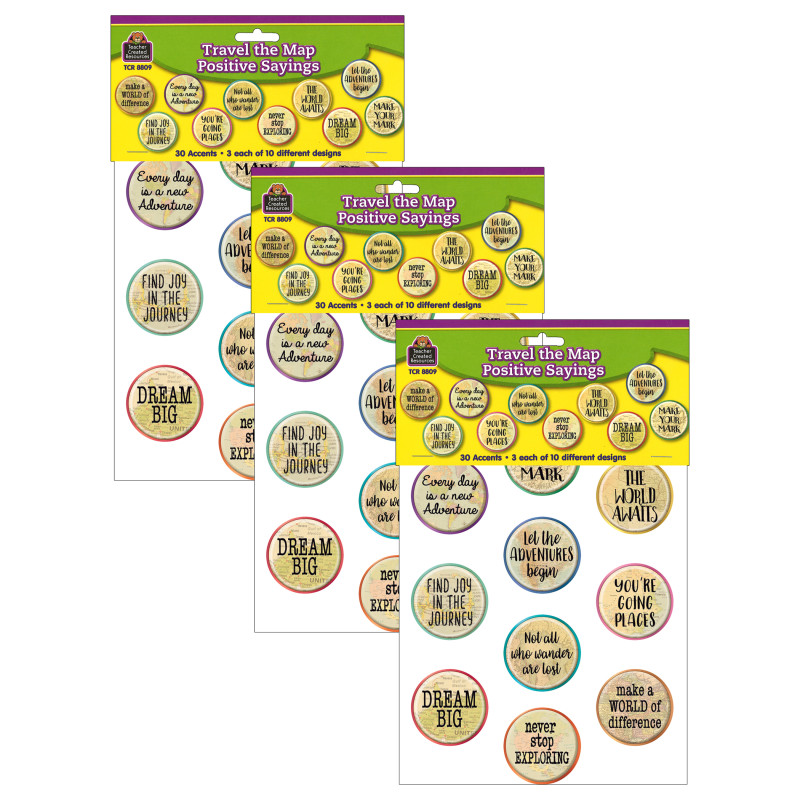 Travel the Map Positive Saying Accents, 30 Per Pack, 3 Packs
