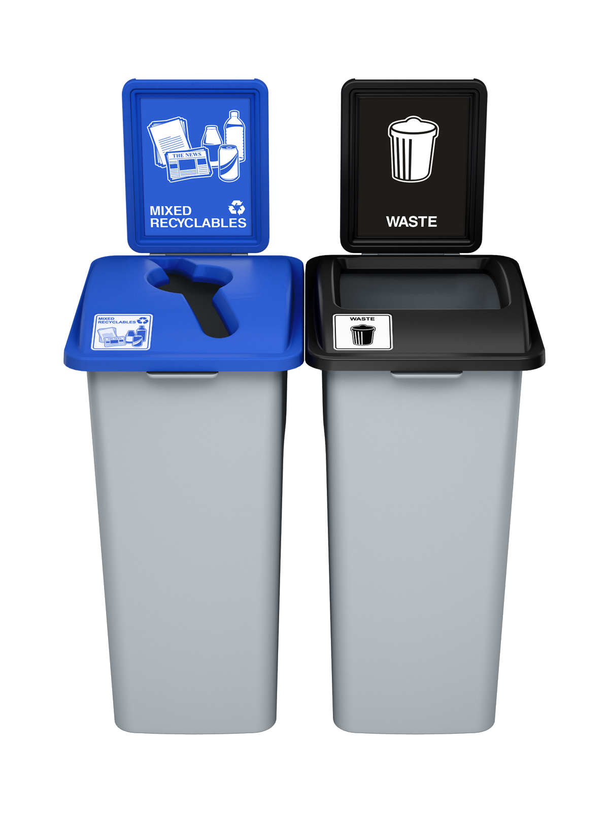 WASTE WATCHER – Double – Kit – Xl – Mixed Recyclables-Waste – Mixed-Full – Grey-Blue-Black