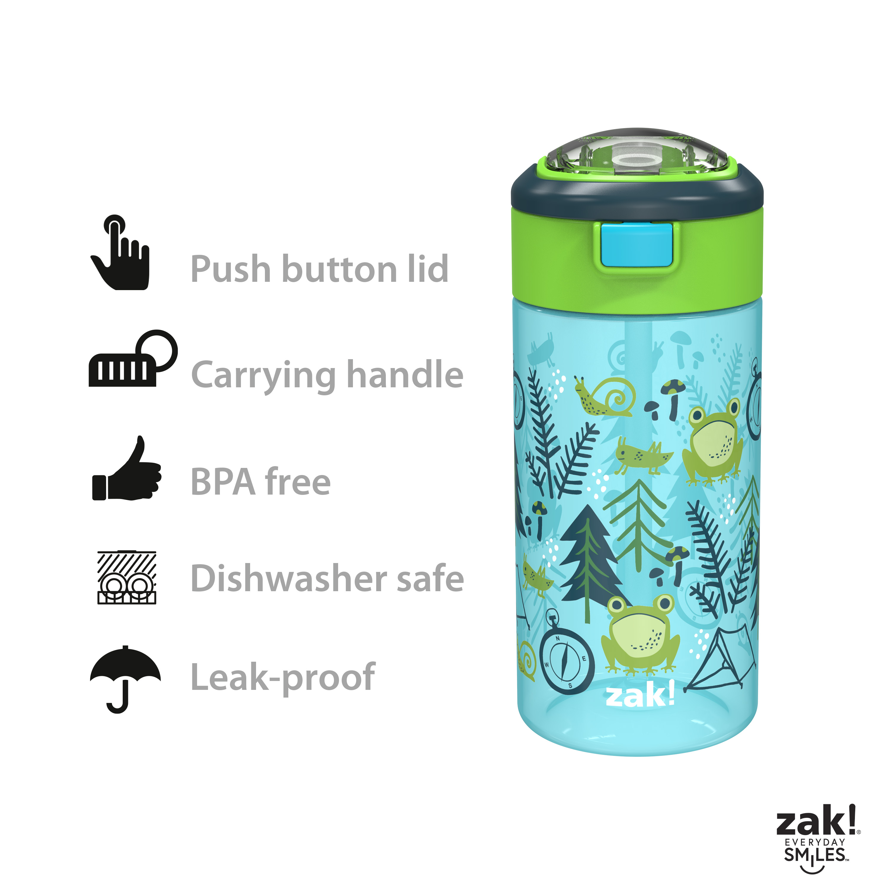 Flex 18 ounce Reusable Plastic Water Bottle with Push-button lid, Camping, 2-piece set slideshow image 8