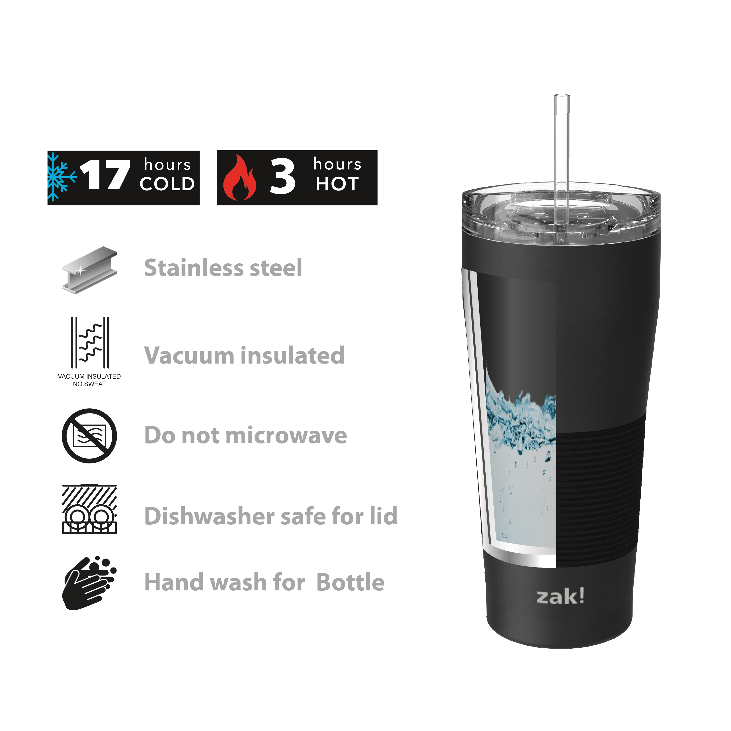 Lynden 28 ounce Stainless Steel Vacuum Insulated Tumbler with Straw, Charcoal slideshow image 4