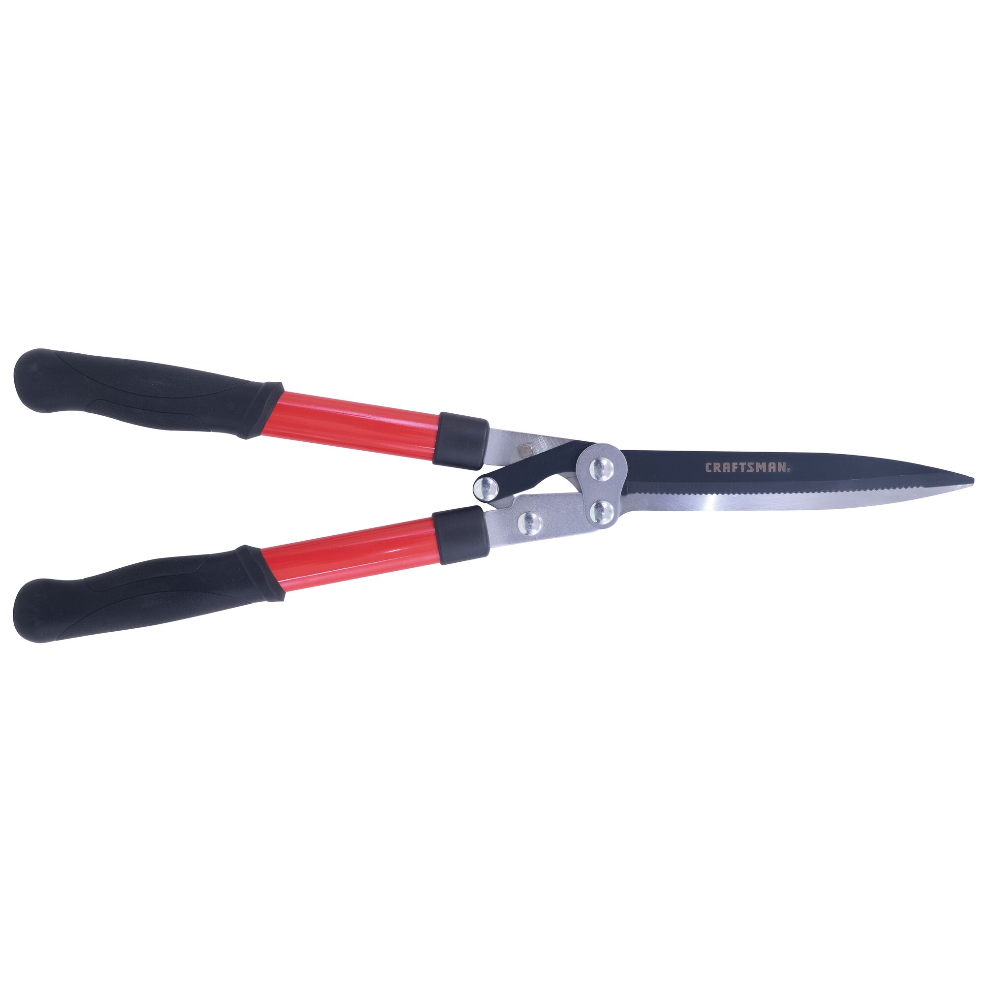 Hedge shears with compound action blade.
