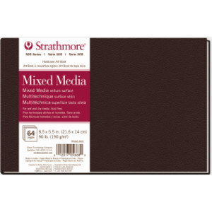 500 Series Mixed Media Paper Art Book, Matte Brown Cover, Hardbound, 32 Sheets, Natural White, 8.5x5.5 inch
