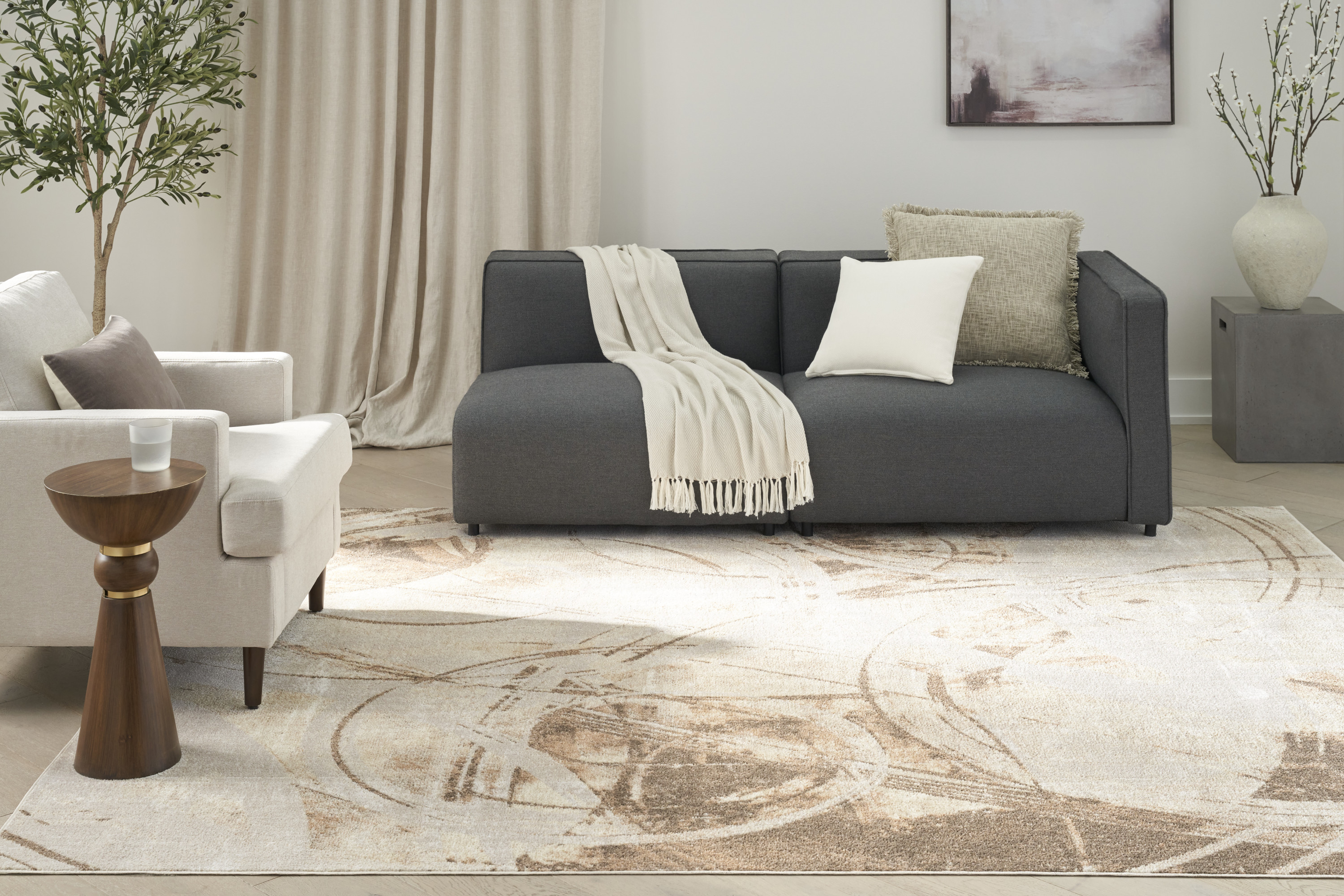 Nourison Astra Machine Washable 6'7" x 9' Beige Modern Indoor Rug