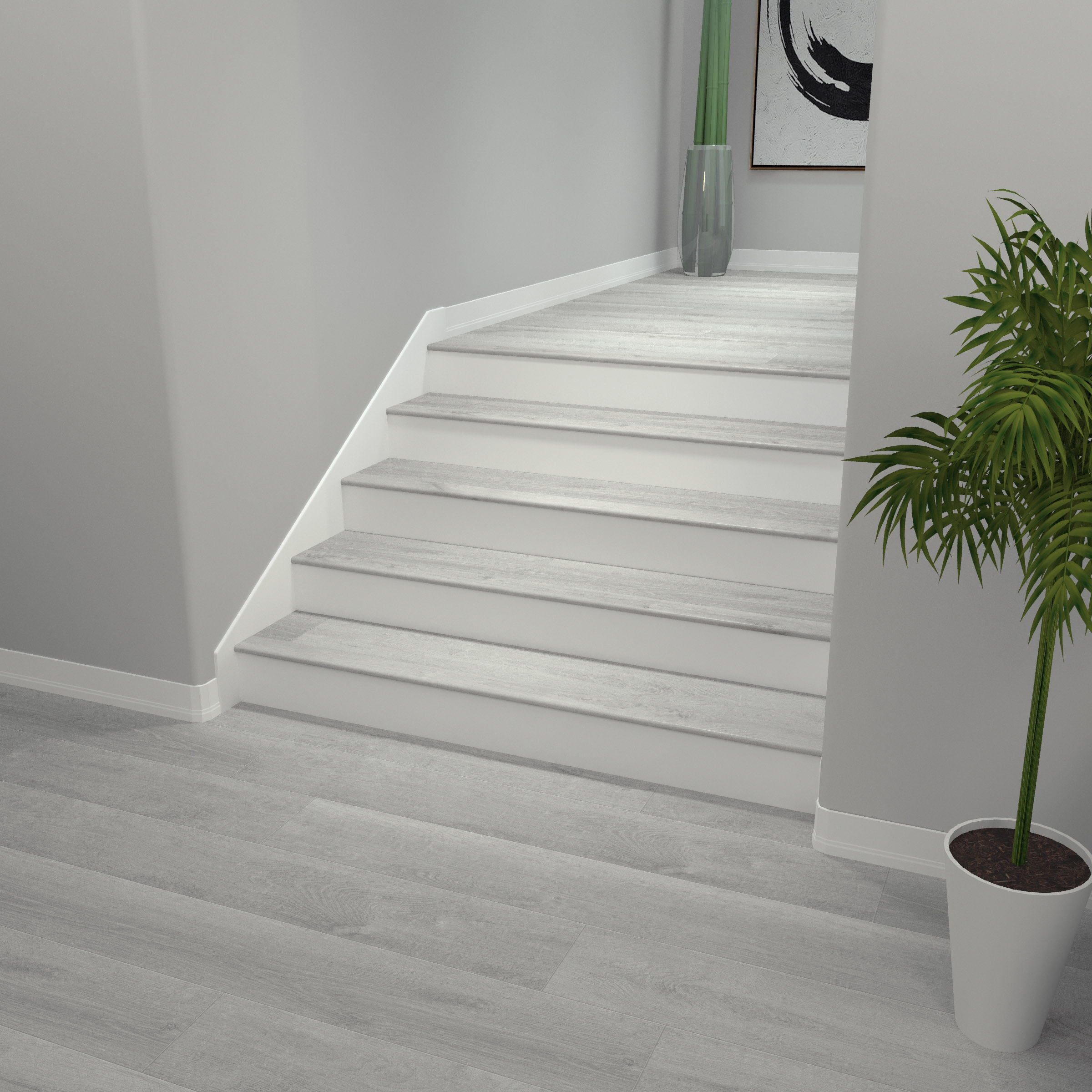 White Aspen Cali Vinyl Stair Nosing Flush view 2