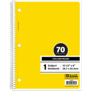 1-Subject Spiral Notebook, College Ruled, 70 Count, Yellow