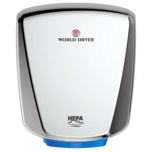 WDCQ972A2, World Dryer, HEPA-filtered VERDEdri Hand Dryer, Polished Stainless Steel