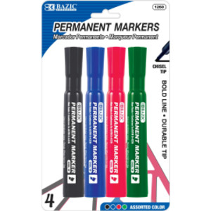 Desk Style Permanent Markers, Chisel Tip, Assorted Colors, Pack of 4