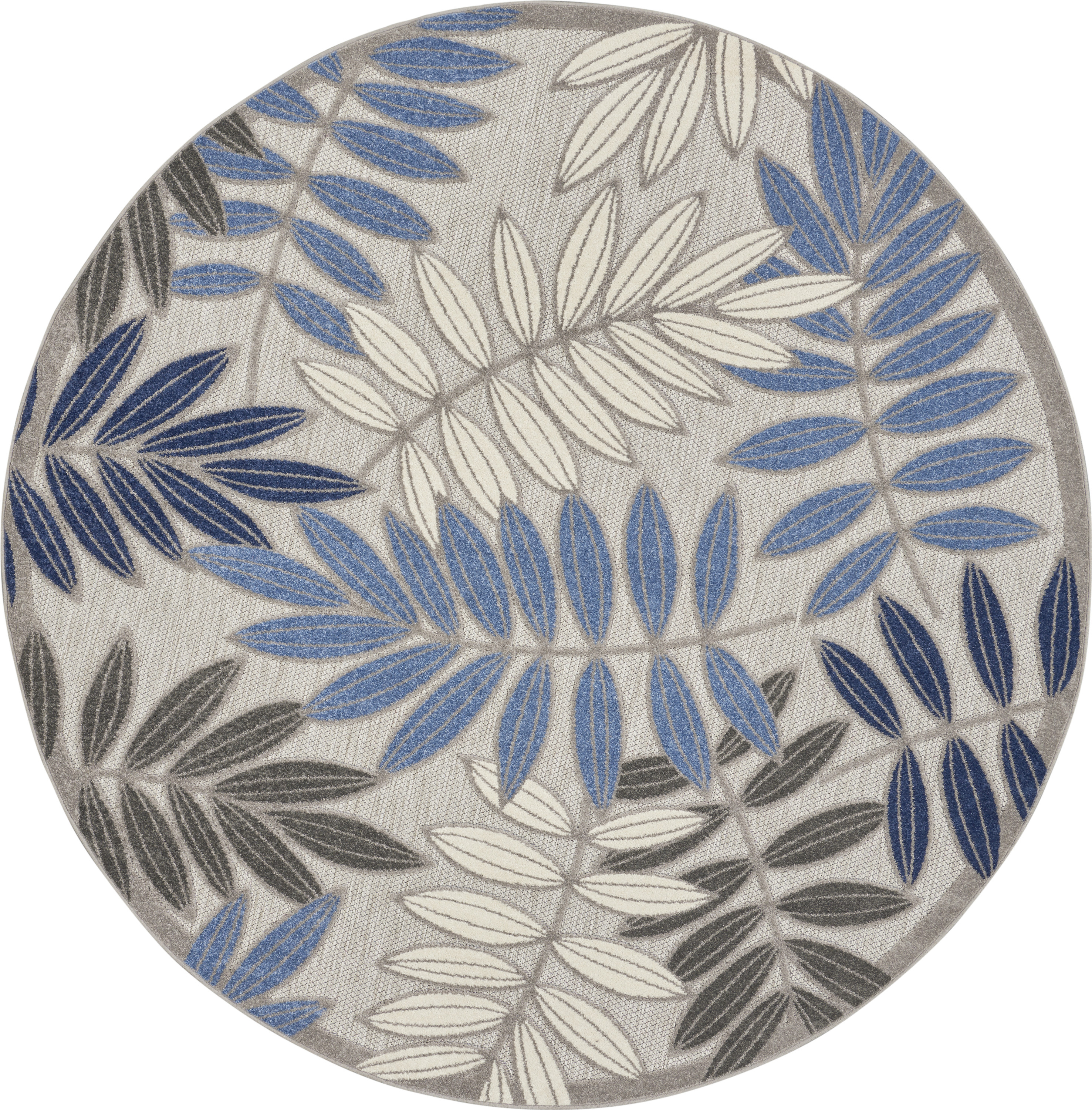 Nourison Aloha 7'10" x Round Grey Blue Tropical Rug