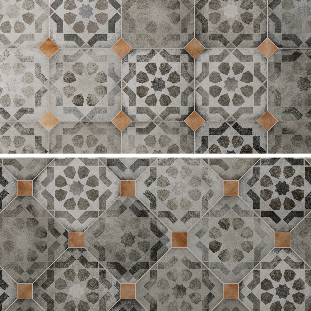 Laverton Octagon Deco Sombra with Taco Natural 7-7/8 in. x 7-7/8 in. Porcelain Floor and Wall Tile