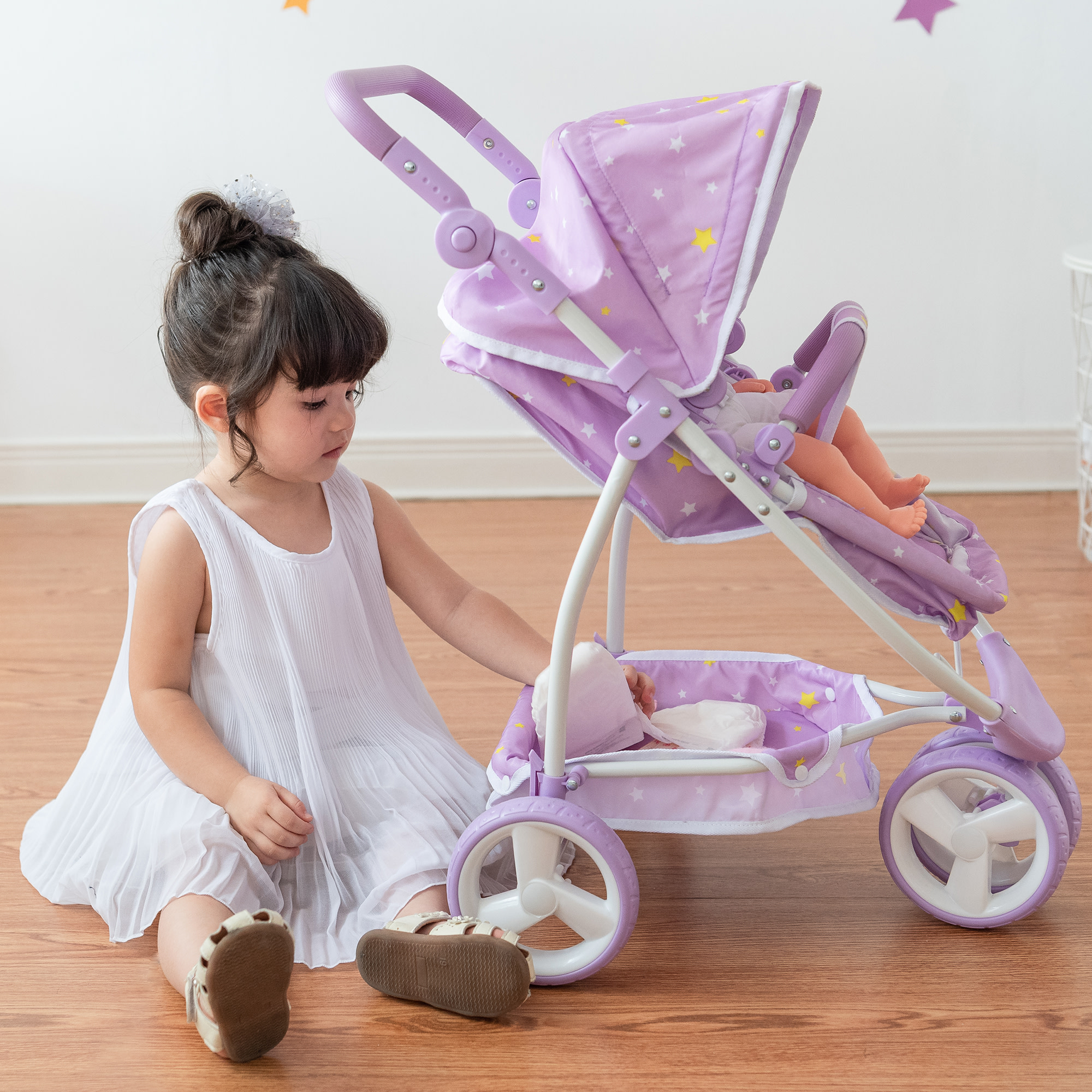 Olivia's Little World Twinkle Star Prinzessin Babypuppe Cabrio Kinderwagen, lila - Bild 11 von 12