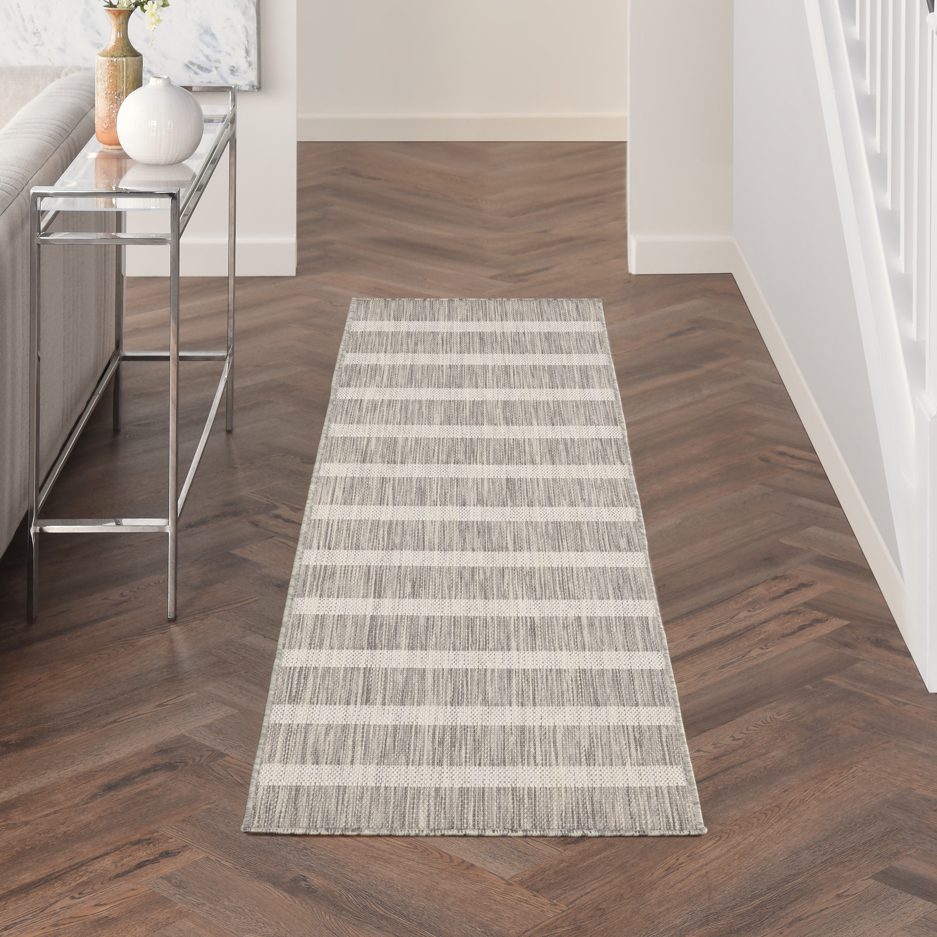 Nourison Positano 2' x 6' Grey Ivory Modern Rug