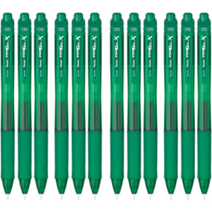 EnerGel-X Retractable Liquid Gel Pen, (0.5mm) Needle Tip, Fine Line, Green Ink, 1 Dozen