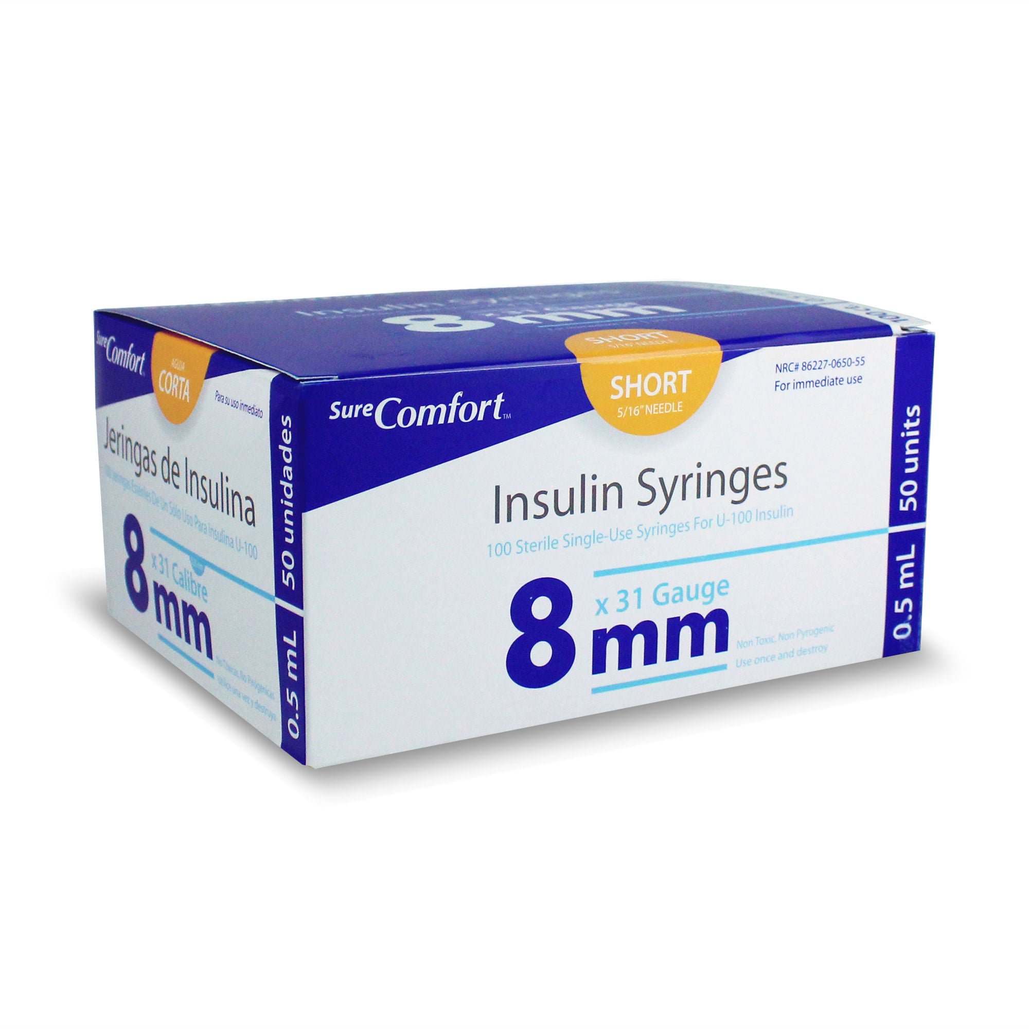 Surecomfort® 0.5 mL Standard Insulin Syringe with Needle, 31 Gauge, 5/16 Inch
