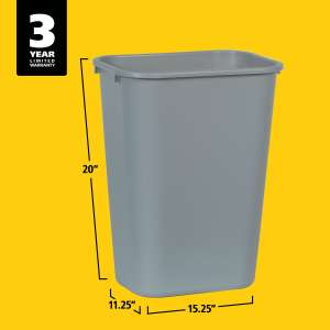 RUB2957GY, Rubbermaid Commercial,  Rectangular Wastebasket, 10.25 gal, Plastic, Gray