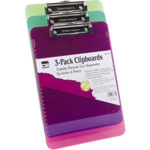 Plastic Clipboard w/Low Profile Clip, Letter, Assorted Translucent Neon Colors, Pack of 3