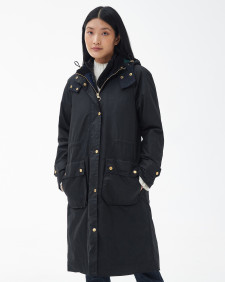 Long Cannich Waxed Jacket Black-Black Sage Tartan