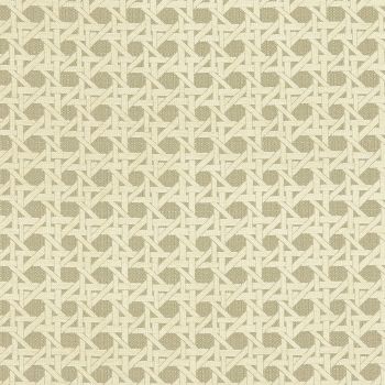 Woven cane/rattan lattice panel, tight hexagonal open-weave of beige strips, forming a repeating geometric pattern; covering a flat surface, decorative textile-like texture in neutral, softly lit close-up.