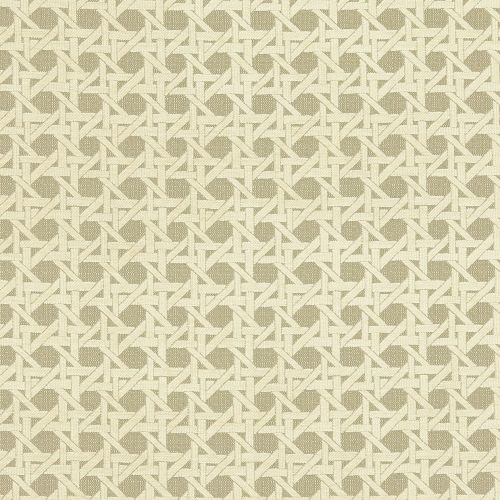 Woven cane/rattan lattice panel, tight hexagonal open-weave of beige strips, forming a repeating geometric pattern; covering a flat surface, decorative textile-like texture in neutral, softly lit close-up.