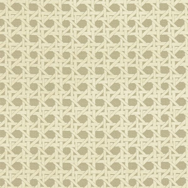 Woven cane/rattan lattice panel, tight hexagonal open-weave of beige strips, forming a repeating geometric pattern; covering a flat surface, decorative textile-like texture in neutral, softly lit close-up.