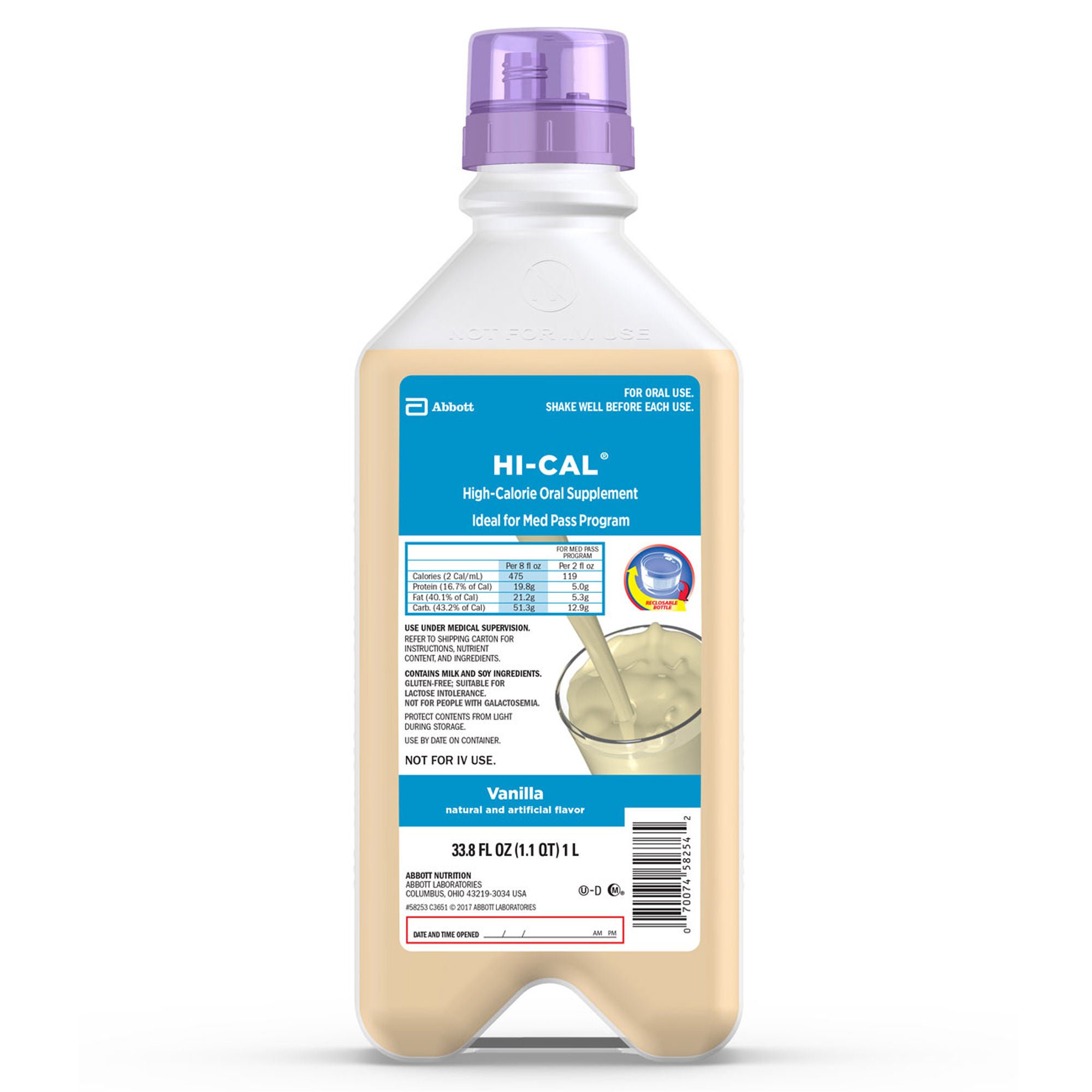 Hi-Cal® Vanilla Oral Supplement, Ideal for Med Pass Program, 1-liter Bottle