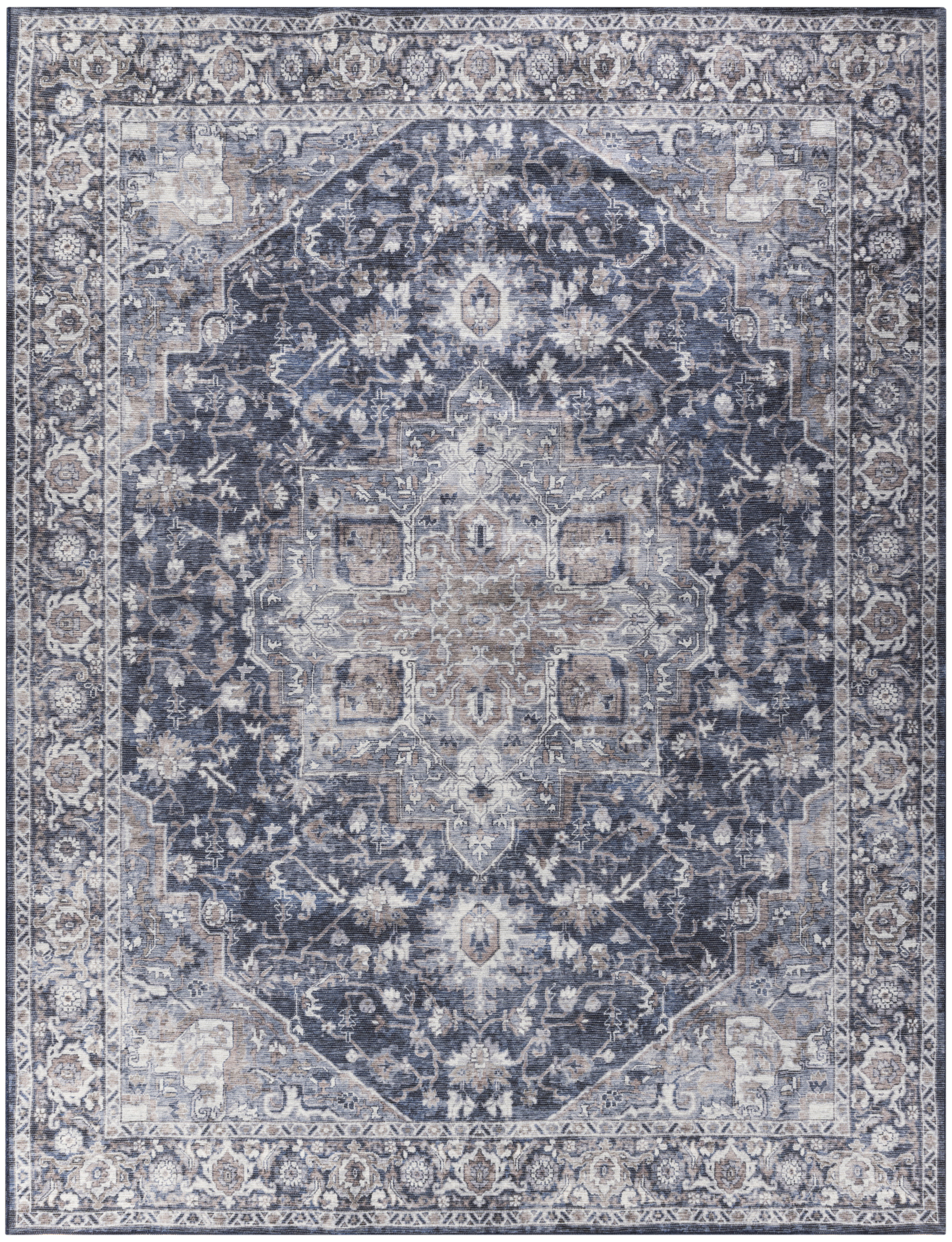 Nourison New Concept Washables 9'2" x 12' Ivory Navy Vintage Indoor Rug