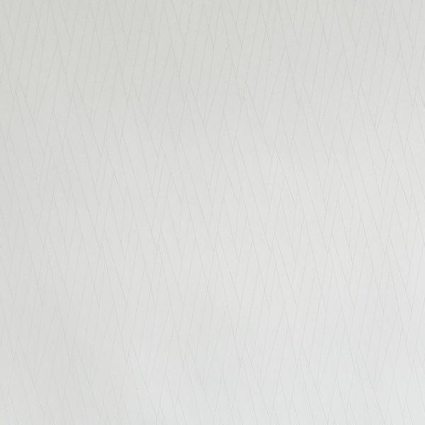 White textured wallpaper with subtle overlapping chevron lines covering a flat wall, providing a soft, matte surface; evenly lit, neutral interior setting with diffuse daylight and no visible furnishings.