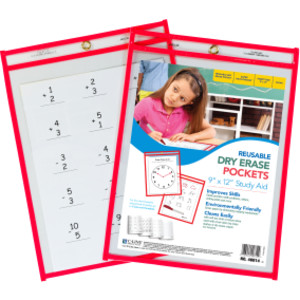 Reusable Dry Erase Pocket, Red Neon, 9" x 12", 1 Pocket