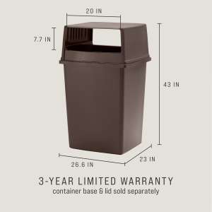 RUB256BBR, Rubbermaid Commercial,  Fulfill Trash Can, 56 gal, Plastic, Brown