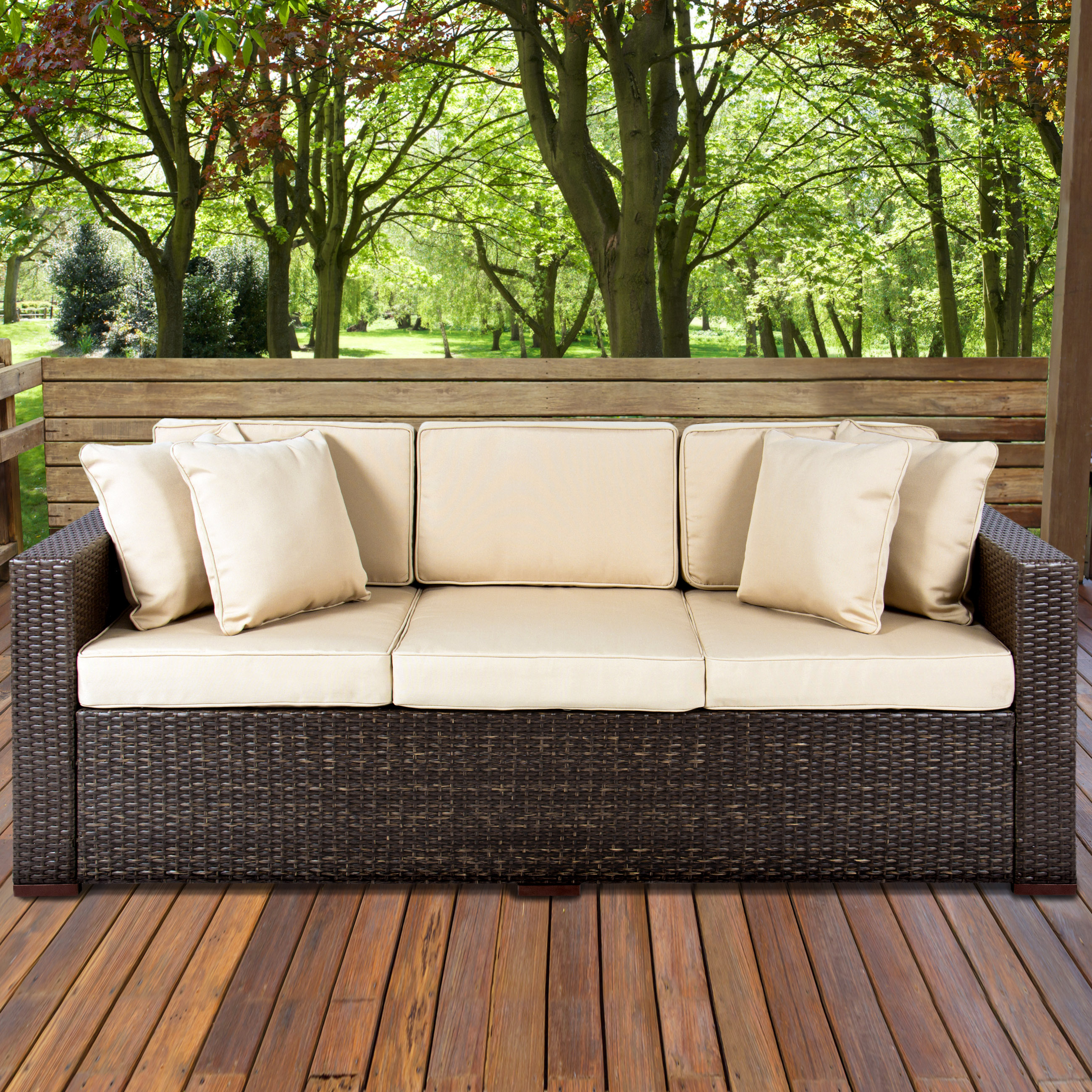 Outdoor Wicker Patio Furniture Sofa 3 Seater Luxury Comfort Brown ...