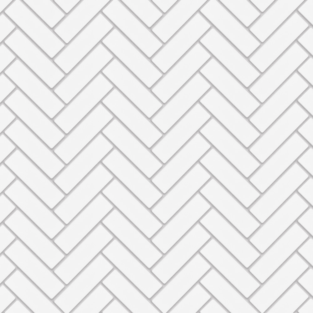 Metro Brick Herringbone Matte White 10.63x12.5 Rectangle Porcelain Floor and Wall Digital Pattern