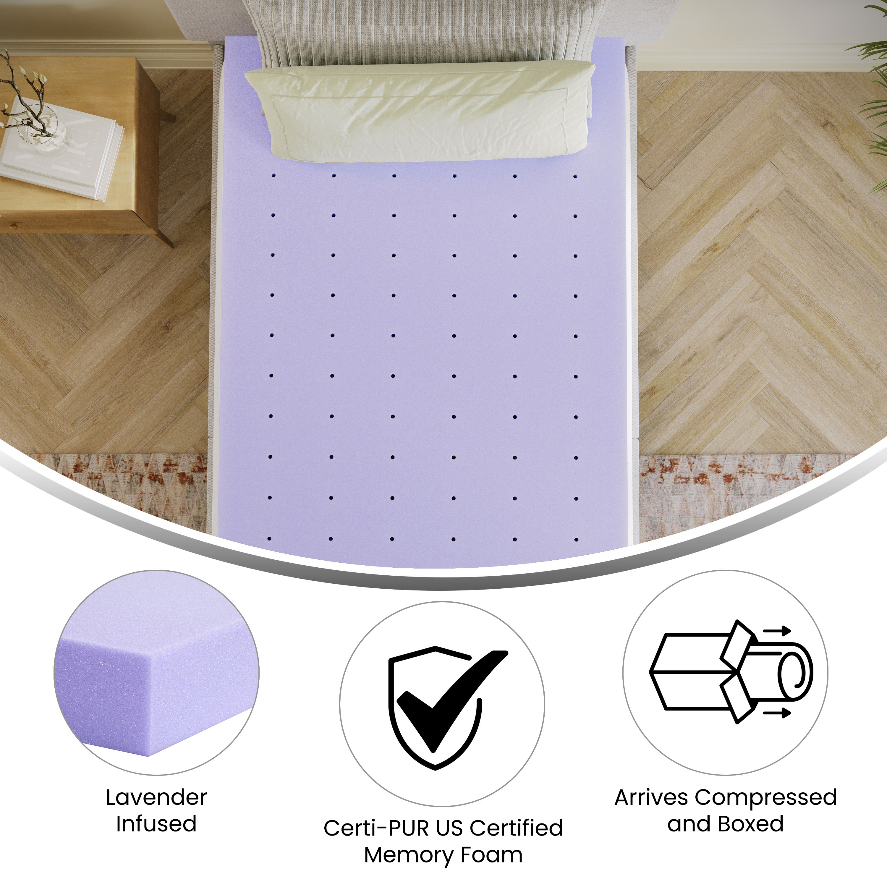 Astor 3" Memory Foam King Size Mattress Topper with Lavender Infused, CertiPU... - Picture 13 of 41