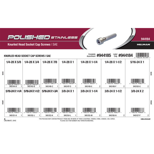 Polished Stainless Knurled-Head Socket Cap Screws Assortment (SAE)