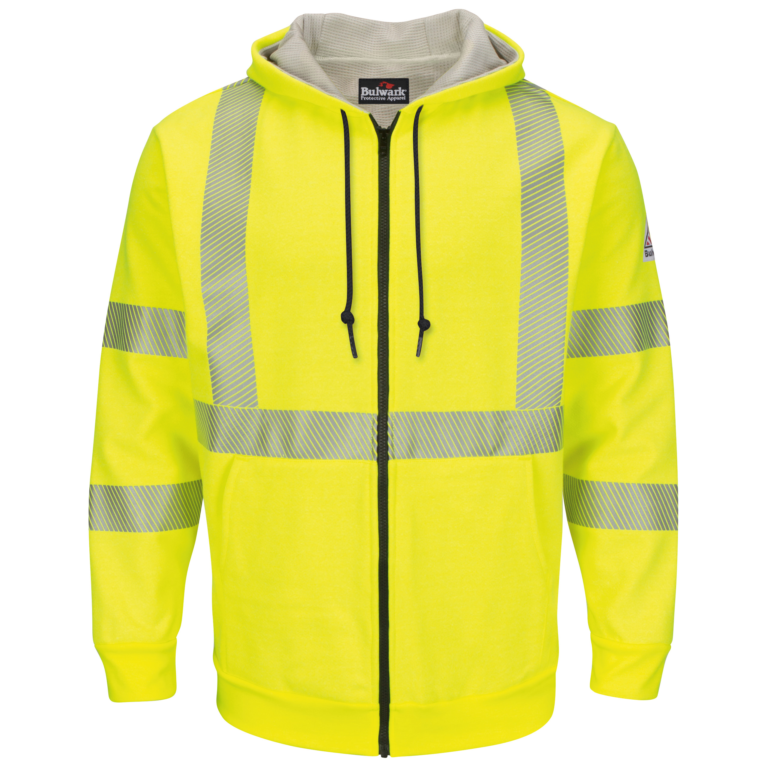 Men‘s Fleece FR Hi-Visibility Zip-Front Hooded Sweatshirt with Waffle Lining-Bulwark