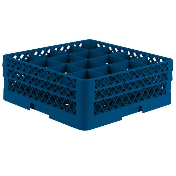 Full-size 16-compartment Traex® glass rack with two extenders in royal blue
