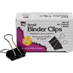 Binder Clips, Small, 3/8" Capacity, Box of 12