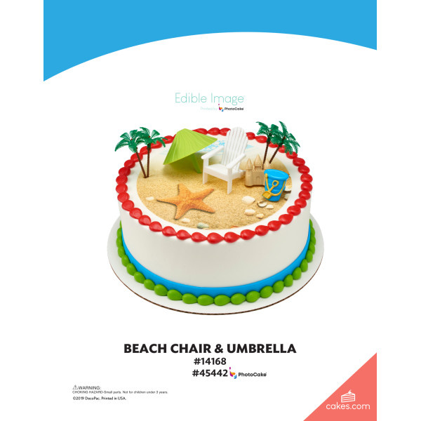 Beach Chair & Umbrella The Magic of Cakes® PhotoCake® Enhanced Round Background Page
