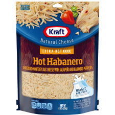 Kraft Hot Habanero Monterey Jack Shredded Cheese with Extra Hot Jalapeno & Habanero Peppers, 8 oz Bag