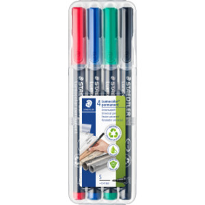 Lumocolor Permanent Pens, Superfine 0.4 mm, Assorted Colors, Set of 4