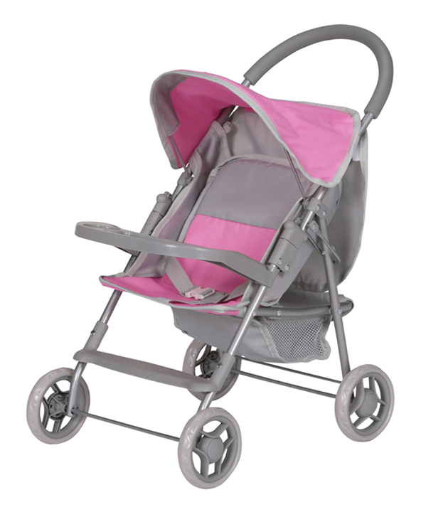 thumbnail video image 2 of Glide Folding Single Doll Stroller - Gray/Pink, 2 of 12