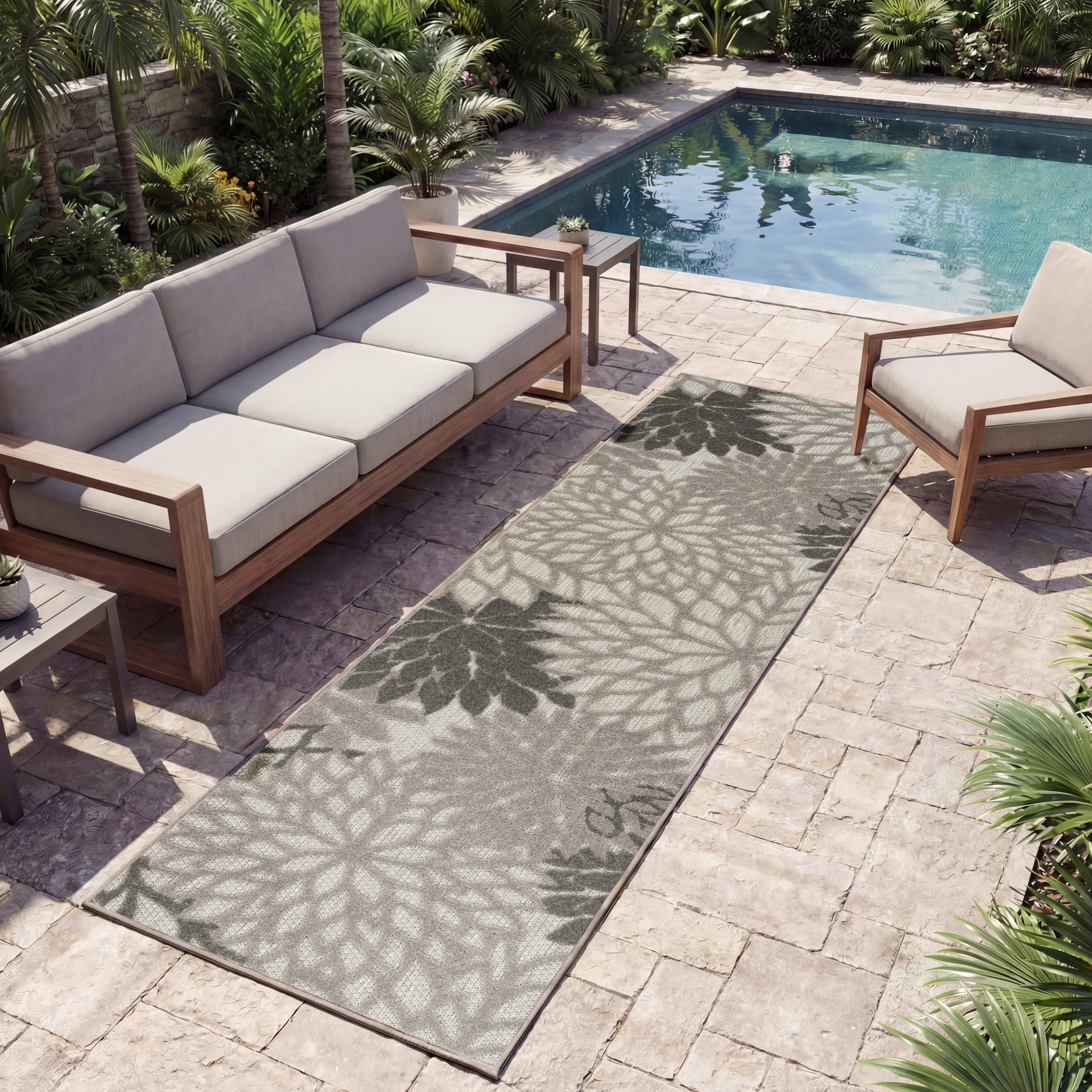 Nourison Aloha 2'3" x 12' Silver Grey Tropical Rug
