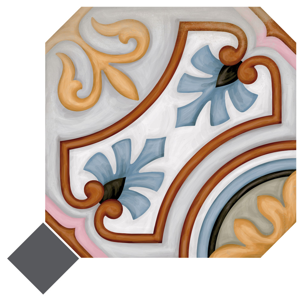 Vaudeville Octagon Deco Diglas with Taco Antracita 7-7/8 in. x 7-7/8 in. Porcelain Floor and Wall Tile
