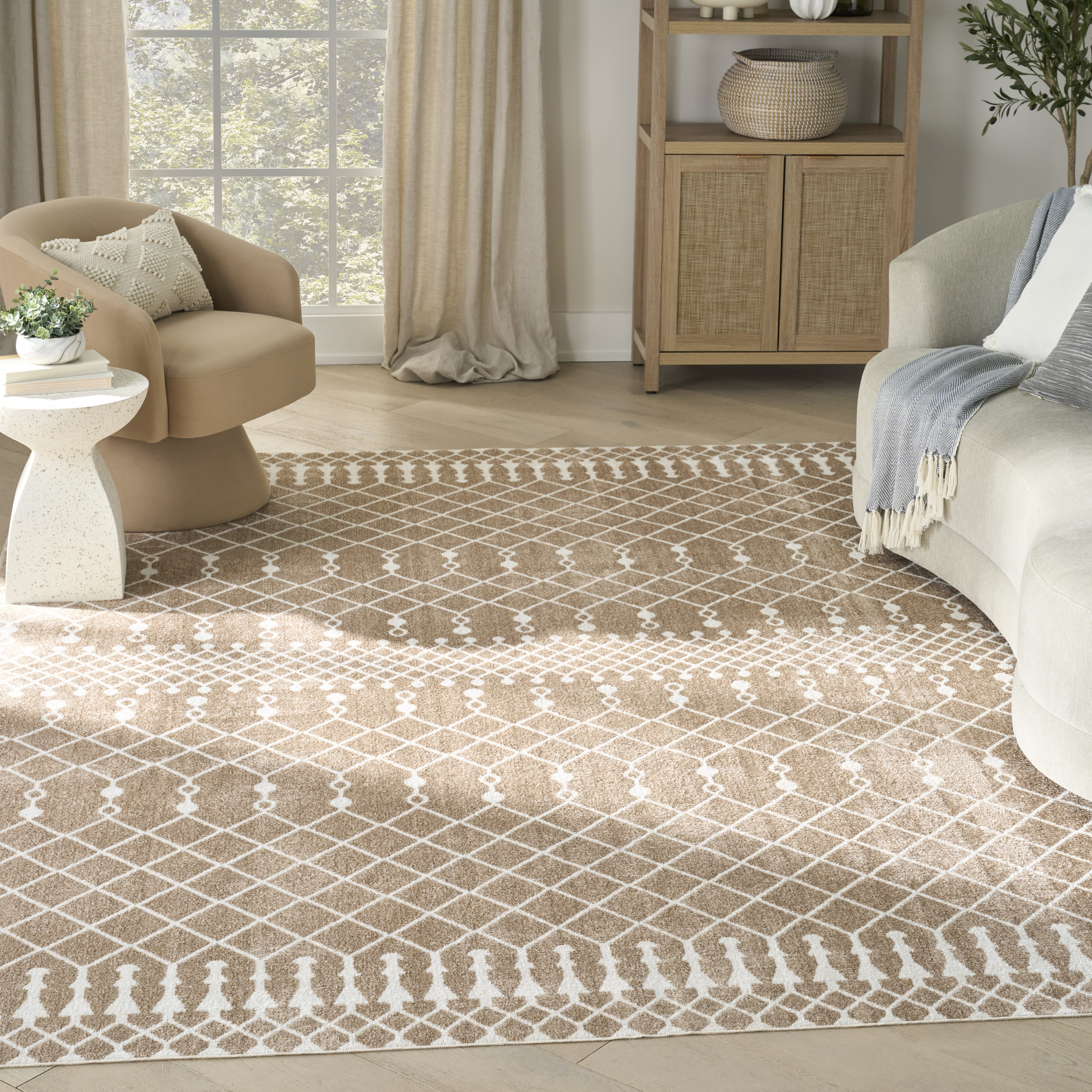 Nourison Astra Machine Washable 6'7" x 9' Taupe Bohemian Indoor Rug